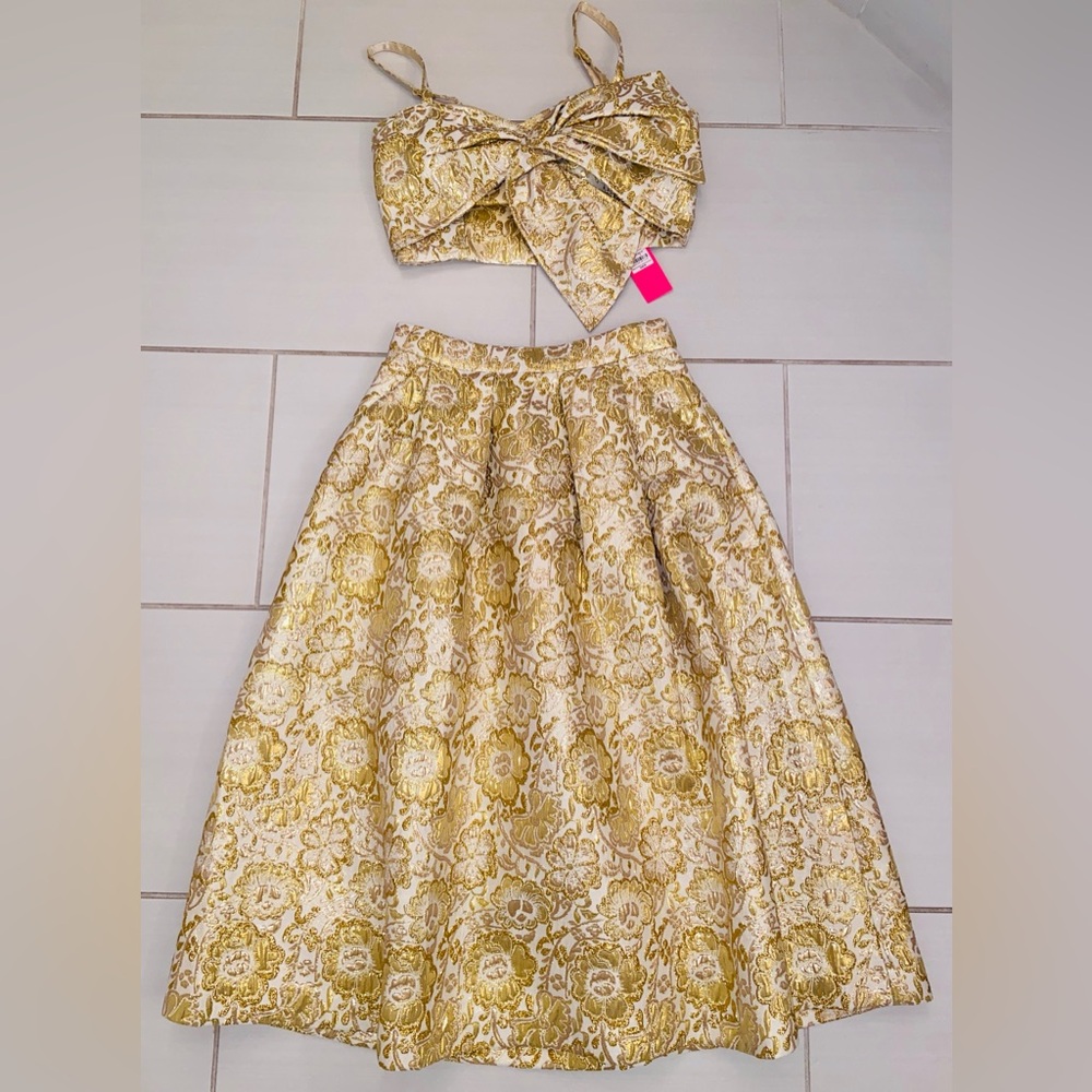 Lilly Pulitzer Dalsey Set Gold Metallic Blooming Floral Brocade